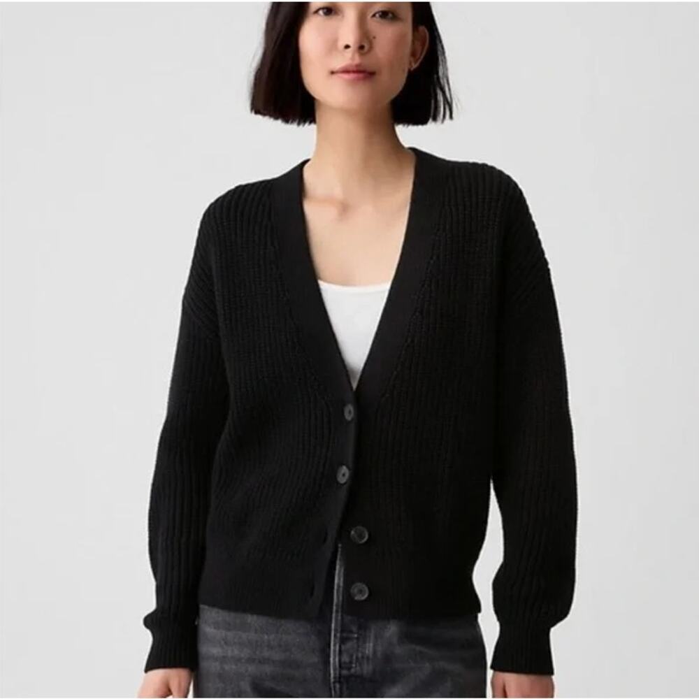Gap Shaker Stitch Classic Cotton Black Cardigan Sweater Sz. XS